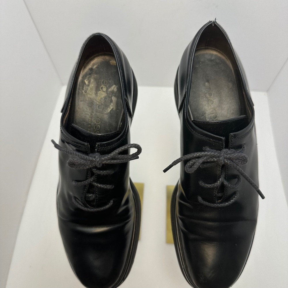 Sergio Rossi Black Leather Platform Oxfords Lace Up Shoes Italy Size 38.5 - Picture 3 of 15